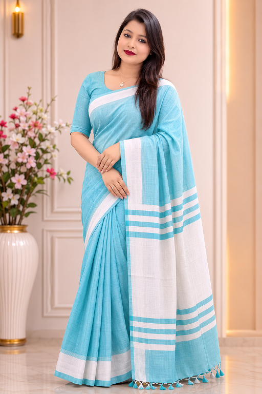 Premium Sky Blue Tissue Linen Saree