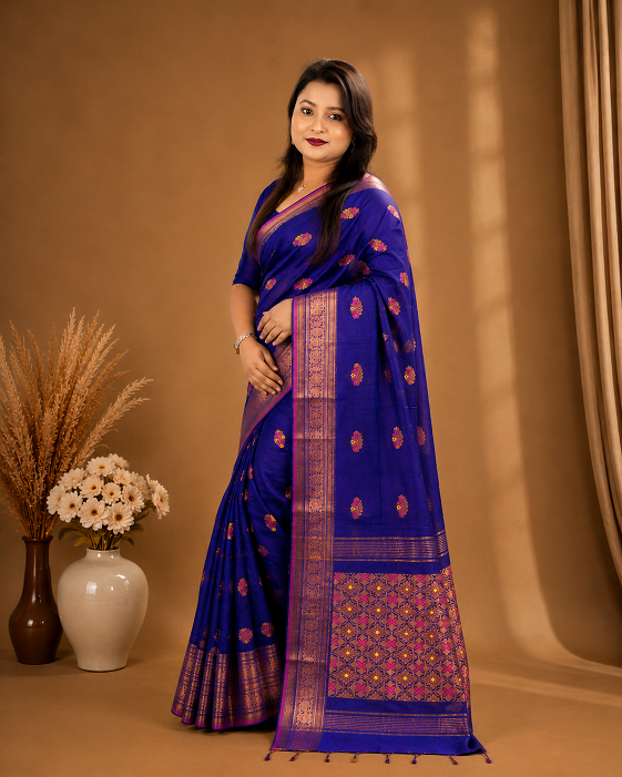 Premium Handloom Banarasi Saree – Royal Blue with Rich Zari Border