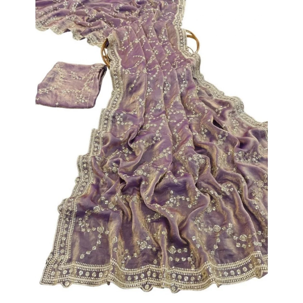 Women's Silk Embellished Saree With Unstitched Blouse 5.5Mtr (Lavender) A871692682