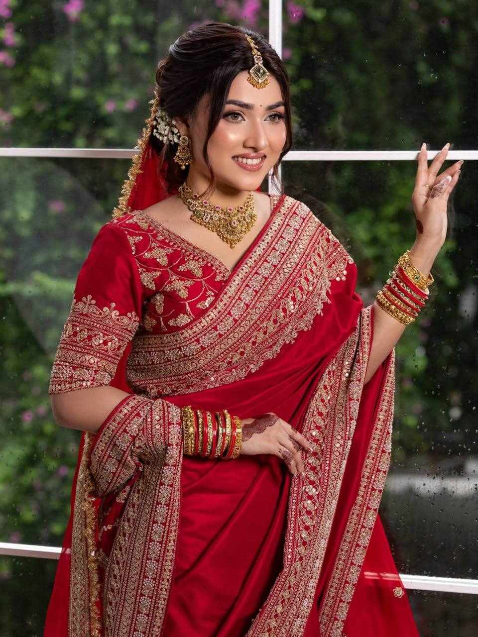 Royal Red Banarasi Silk Saree with Heavy Golden Zari Border