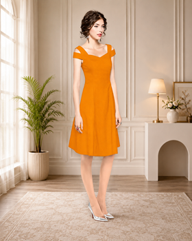Women's Polyester Solid V Neck Cap Sleeve off Shoulder Dress (Yellow) BSB71NYYYP_D_205_Ylw_L