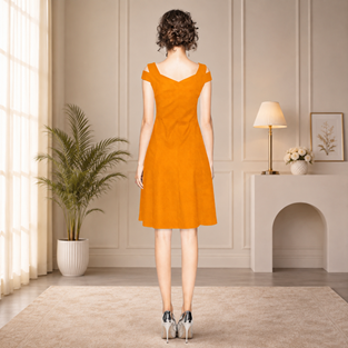 Women's Polyester Solid V Neck Cap Sleeve off Shoulder Dress (Yellow) BSB71NYYYP_D_205_Ylw_L
