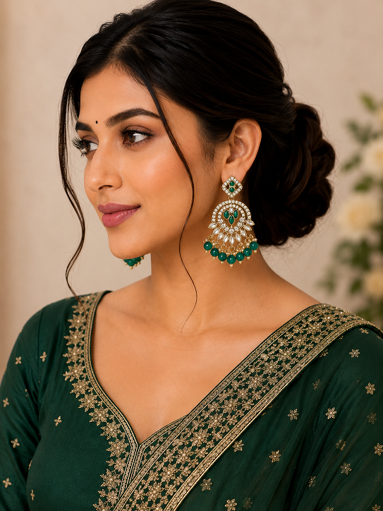 Teal Green Chandbali Earrings