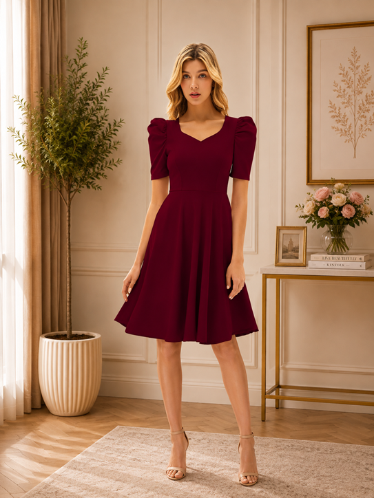 Women's Knitting stretchable Solid V Neck Cap Sleeve Dress (Maroon) BSB71NYYYP_D_972_Mron_L