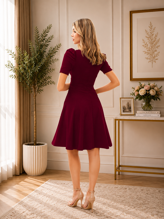 Women's Knitting stretchable Solid V Neck Cap Sleeve Dress (Maroon) BSB71NYYYP_D_972_Mron_L