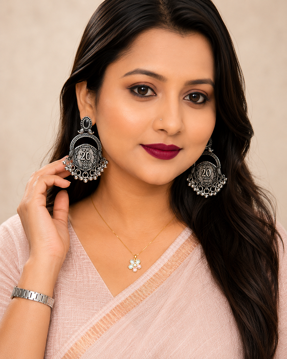 Antique Silver 20 Paise Coin Statement Earrings