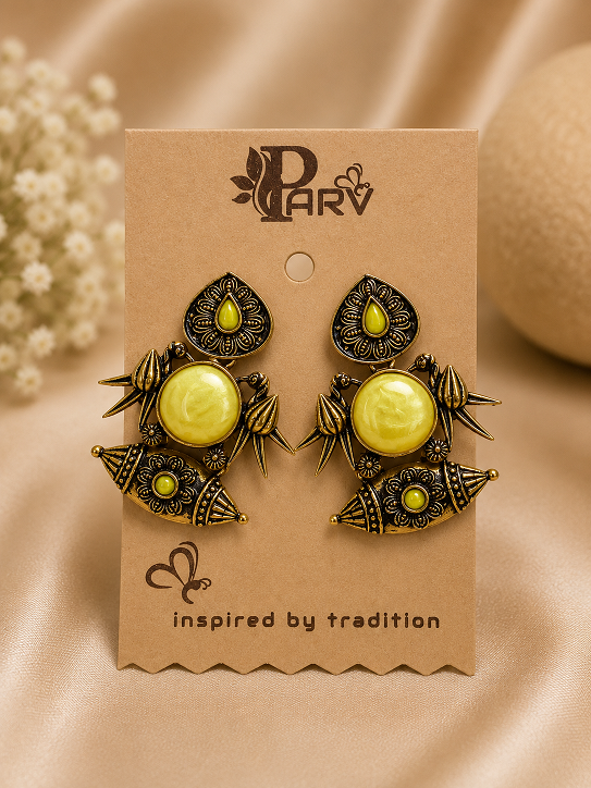Antique Gold Yellow Stone Statement Earrings
