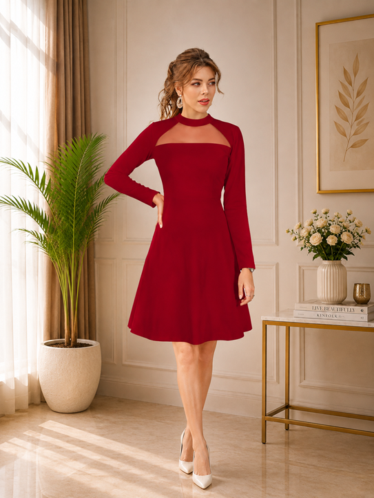 Women's Knitting stretchable Solid Round Neck Full Sleeve Dress (Red) BSB71NYYYP_D_584_Red_L