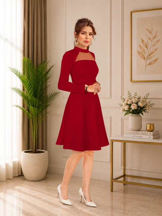 Women's Knitting stretchable Solid Round Neck Full Sleeve Dress (Red) BSB71NYYYP_D_584_Red_L