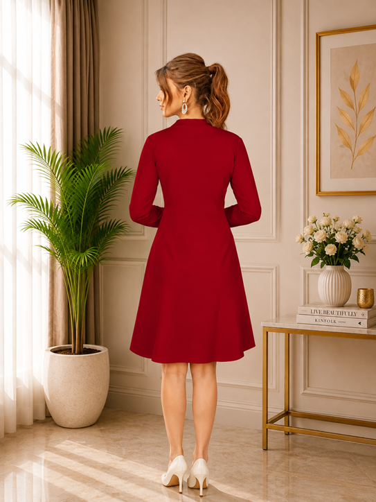 Women's Knitting stretchable Solid Round Neck Full Sleeve Dress (Red) BSB71NYYYP_D_584_Red_L