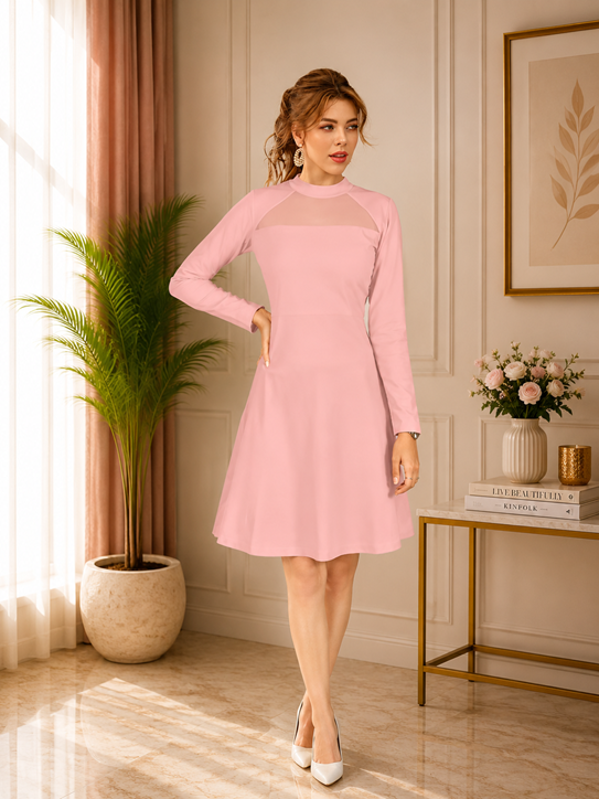 Women's Knitting stretchable Solid Round Neck Full Sleeve Dress (Peach) BSB71NYYYP_D_586_Pech_L