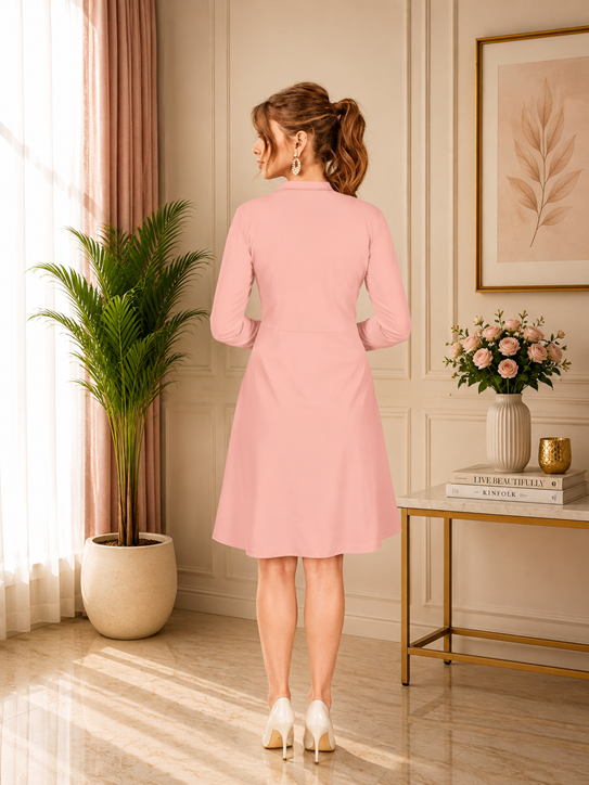 Women's Knitting stretchable Solid Round Neck Full Sleeve Dress (Peach) BSB71NYYYP_D_586_Pech_L
