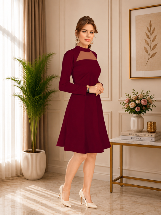 Women's Knitting stretchable Solid Round Neck Full Sleeve Dress (Maroon) BSB71NYYYP_D_582_Mron_L