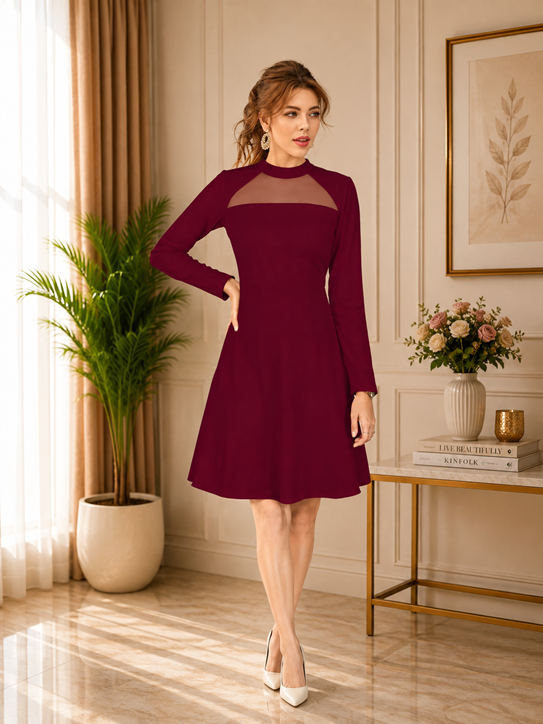 Women's Knitting stretchable Solid Round Neck Full Sleeve Dress (Maroon) BSB71NYYYP_D_582_Mron_L
