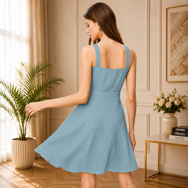 Women's Knitting stretchable Solid Halter Neck Sleeveless Dress (Pista ) BSB71NYYYP_D_1309_Pista_L